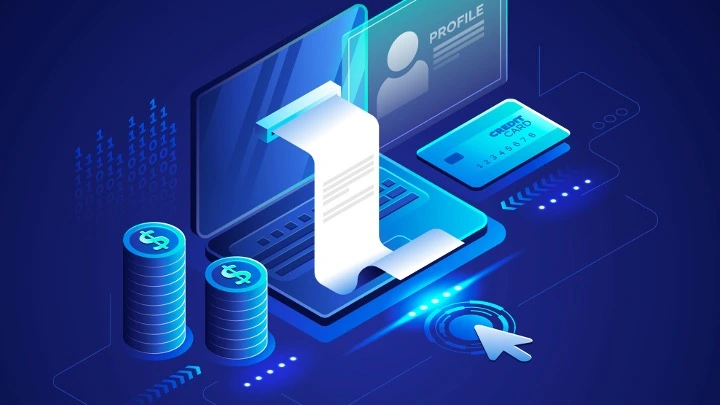 Ilustración futurista que muestra una inteligencia artificial realizando operaciones financieras.