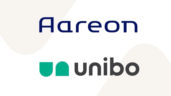 Logotipos de Unibo y de Grupo Aareon sobre un fondo claro