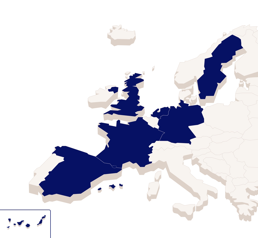 Imagen de un mapa de europa con paises coloreados
